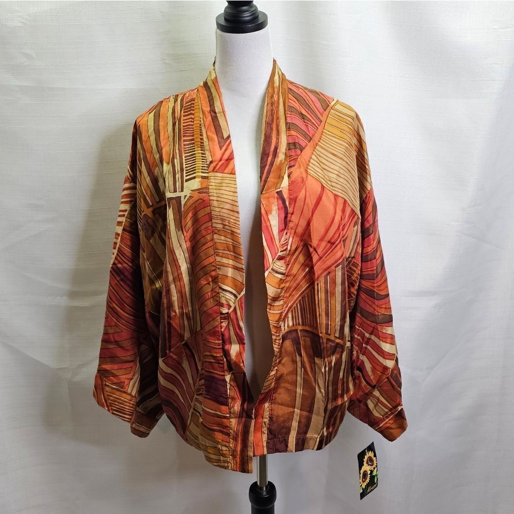 Mirasol Brown Silk Open Front Cardigan Jacket Size Large